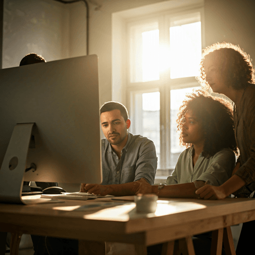 Équipe collaborant dans un studio moderne